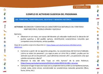 Actividad sugerida Nº 5- LC01 - INTERCULTURALIDAD-U1-ET - RECONOCEN Y COMENTAN LAS CARACTERÍSTICAS NATURALES DEL TERRITORIO HABITADO POR EL PUEBLO AYMARA Y QUECHUA