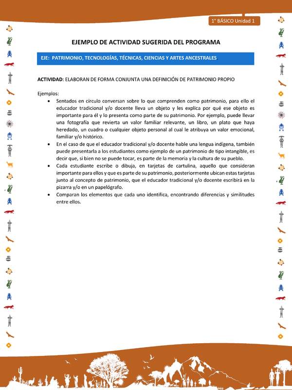 Actividad sugerida Nº 10- LC01 - INTERCULTURALIDAD-U1-EP - ELABORAN DE FORMA CONJUNTA UNA DEFINICIÓN DE PATRIMONIO PROPIO Actividad sugerida Nº 10- LC01 - INTERCULTURALIDAD-U1-EP - ELABORAN DE FORMA CONJUNTA UNA DEFINICIÓN DE PATRIMONIO PROPIO