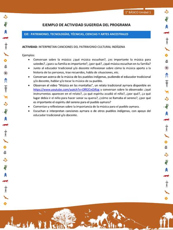 Actividad sugerida Nº 12- LC01 - INTERCULTURALIDAD-U1-EP - INTERPRETAN CANCIONES DEL PATRIMONIO CULTURAL INDÍGENA Actividad sugerida Nº 12- LC01 - INTERCULTURALIDAD-U1-EP - INTERPRETAN CANCIONES DEL PATRIMONIO CULTURAL INDÍGENA