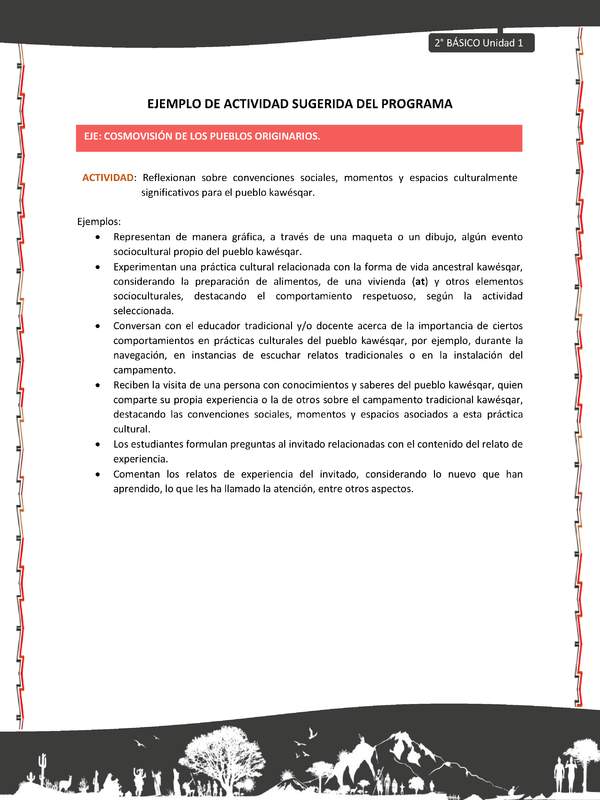 Actividad sugerida: LC02 - KAWÉSQAR - U1 - N°4: REFLEXIONAN SOBRE CONVENCIONES SOCIALES, MOMENTOS Y ESPACIOS CULTURALMENTE SIGNIFICATIVOS PARA EL PUEBLO KAWÉSQAR. Actividad sugerida: LC02 - KAWÉSQAR - U1 - N°4: REFLEXIONAN SOBRE CONVENCIONES SOCIALES, MOMENTOS Y ESPACIOS CULTURALMENTE SIGNIFICATIVOS PARA EL PUEBLO KAWÉSQAR.