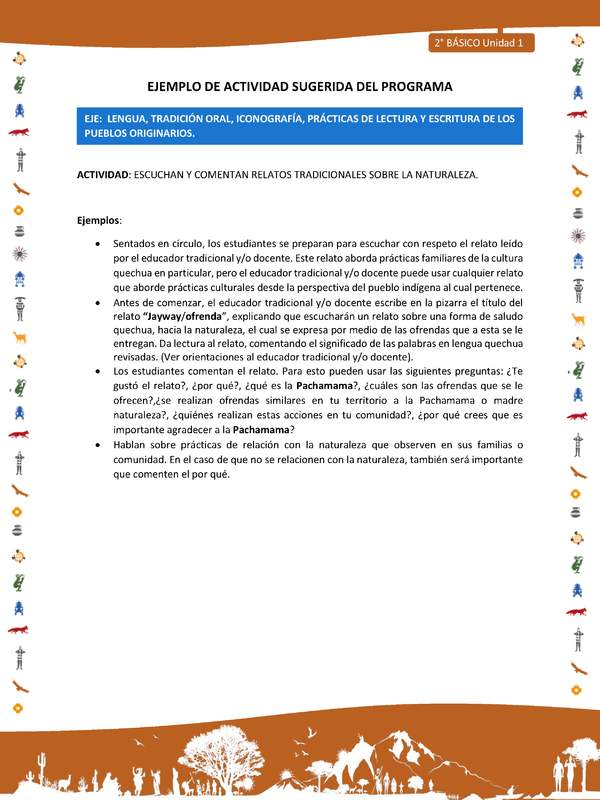 Actividad sugerida Nº 1- LC02 - INTERCULTURALIDAD-U1-LS - ESCUCHAN Y COMENTAN RELATOS TRADICIONALES SOBRE LA NATURALEZA Actividad sugerida Nº 1- LC02 - INTERCULTURALIDAD-U1-LS - ESCUCHAN Y COMENTAN RELATOS TRADICIONALES SOBRE LA NATURALEZA