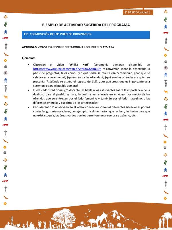 Actividad sugerida Nº 8- LC02 - INTERCULTURALIDAD-U1-ECO - CONVERSAN SOBRE CEREMONIALES DEL PUEBLO AYMARA. Actividad sugerida Nº 8- LC02 - INTERCULTURALIDAD-U1-ECO - CONVERSAN SOBRE CEREMONIALES DEL PUEBLO AYMARA.