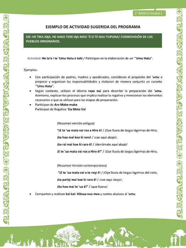 Actividad sugerida LC02 - Rapa Nui - U1 - N°19: Participan en la elaboración de un “'Umu Hatu”. Actividad sugerida LC02 - Rapa Nui - U1 - N°19: Participan en la elaboración de un “'Umu Hatu”.