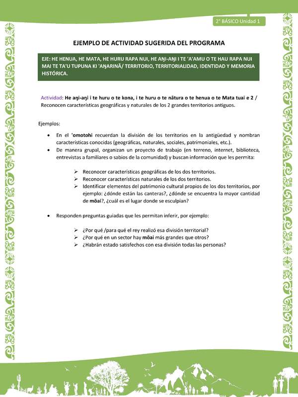 Actividad sugerida LC02 - Rapa Nui - U1 - N°14: Reconocen características geográficas y naturales de los 2 grandes territorios antiguos. Actividad sugerida LC02 - Rapa Nui - U1 - N°14: Reconocen características geográficas y naturales de los 2 grandes territorios antiguos.
