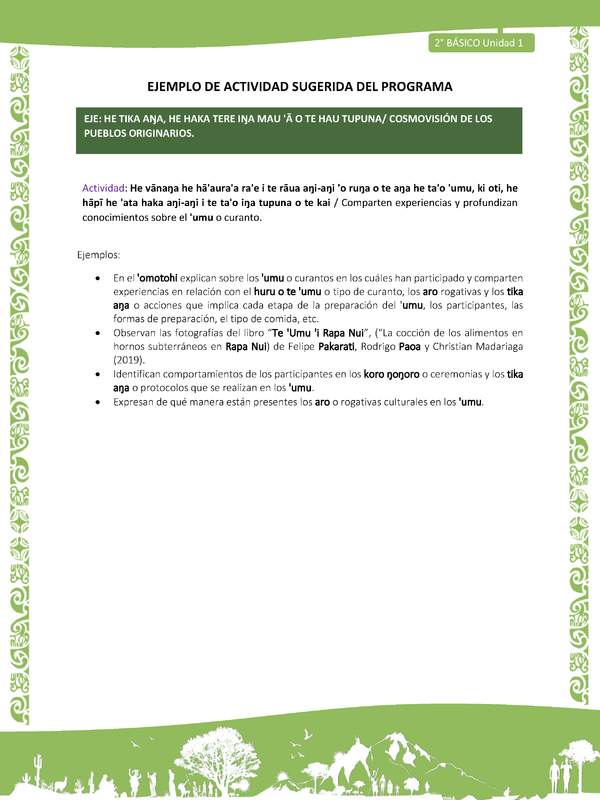 Actividad sugerida LC02 - Rapa Nui - U1 - N°17: Comparten experiencias y profundizan conocimientos sobre el 'umu o curanto. Actividad sugerida LC02 - Rapa Nui - U1 - N°17: Comparten experiencias y profundizan conocimientos sobre el 'umu o curanto.