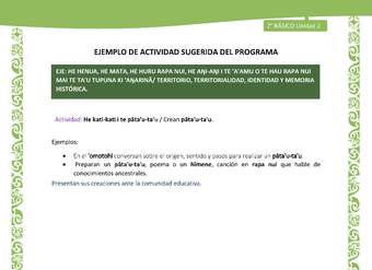 Actividad sugerida LC02 - Rapa Nui - U2 - N°26: Crean pāta'u-ta'u.