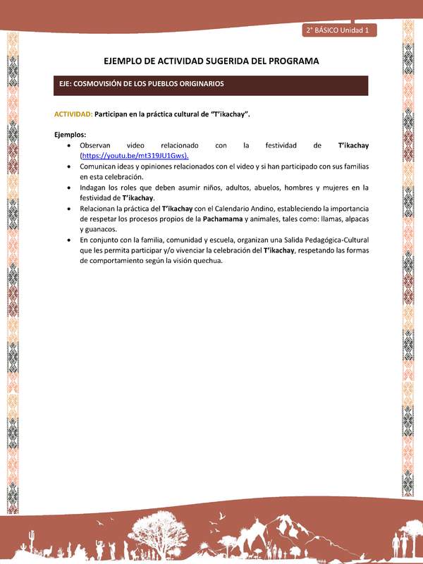 Actividad sugerida LC02 - Quechua - U1 - N°13: Participan en la práctica cultural de “T’ikachay”. Actividad sugerida LC02 - Quechua - U1 - N°13: Participan en la práctica cultural de “T’ikachay”.