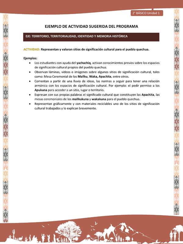 Actividad sugerida LC02 - Quechua - U1 - N°10: Representan y valoran sitios de significación cultural para el pueblo quechua. Actividad sugerida LC02 - Quechua - U1 - N°10: Representan y valoran sitios de significación cultural para el pueblo quechua.