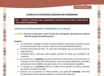 Actividad sugerida LC02 - Quechua - U2 - N°7: Escuchan y comentan el relato “Cuento de la hormiguita”, destacando los aspectos culturales propios del pueblo quechua.