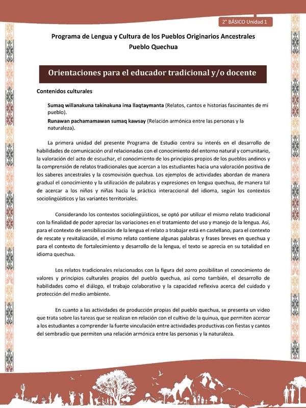 QUECHUA-LC02-U01-Orientaciones al docente - INTRODUCCIÓN
