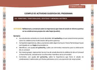 Actividad sugerida LC02 - Quechua - U3 - N°8: Reflexionan y conversan sobre la importancia que tiene el saludo en idioma quechua en las celebraciones propias de cada llaqta (pueblo).