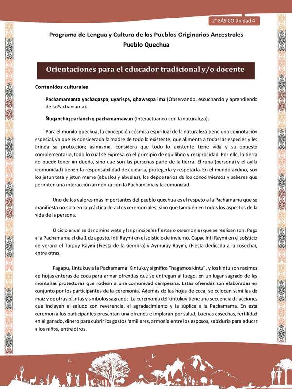 QUECHUA-LC02-U04-Orientaciones al docente - INTRODUCCIÓN