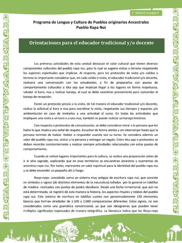 01-Orientaciones al docente - LC01-RAPANUI - U04 - INTRODUCCIÓN