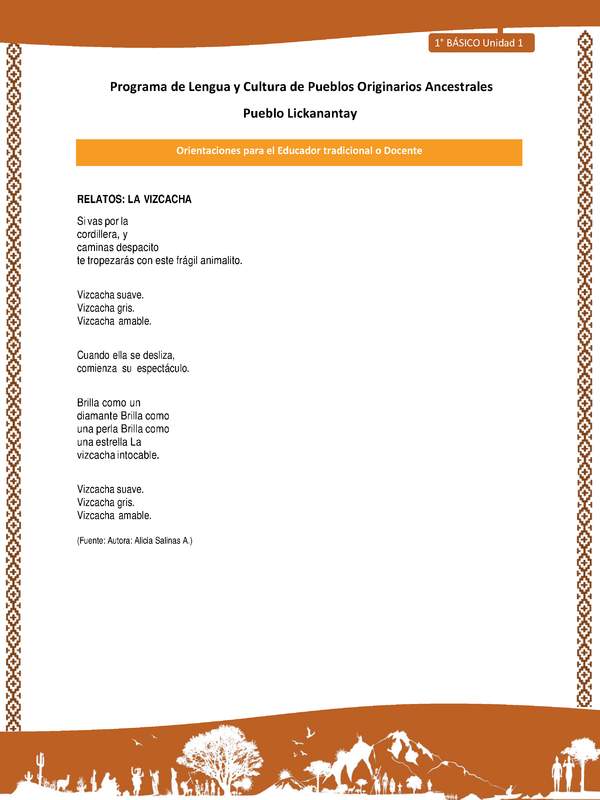 Orientaciones al docente - LC01 - Lickanantay - U1 - Relatos: La vizcacha