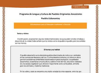 Orientaciones al docente - LC02 - Lickanantay - U2 - Textos y relatos: El kunsa y su hábitat
