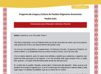 Orientaciones al docente - LC01 - Colla - U1 - Relato