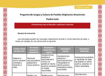 Orientaciones al docente - LC02 - Colla - U2 - Ejemplo de evaluación