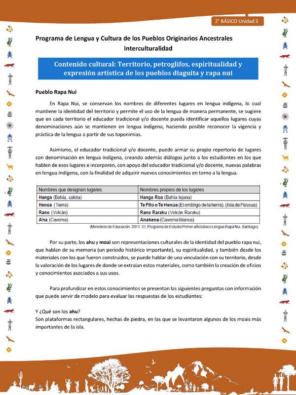 Contenido cultural: Territorio, petroglifos, espiritualidad y expresión artística de los pueblos diaguita y rapa nui