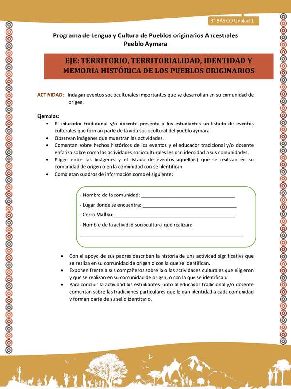 09-Actividad Sugerida LC03 U01-0A07-Indagan eventos socioculturales importantes que se desarrollan en su comunidad de origen. 09-Actividad Sugerida LC03 U01-0A07-Indagan eventos socioculturales importantes que se desarrollan en su comunidad de origen.