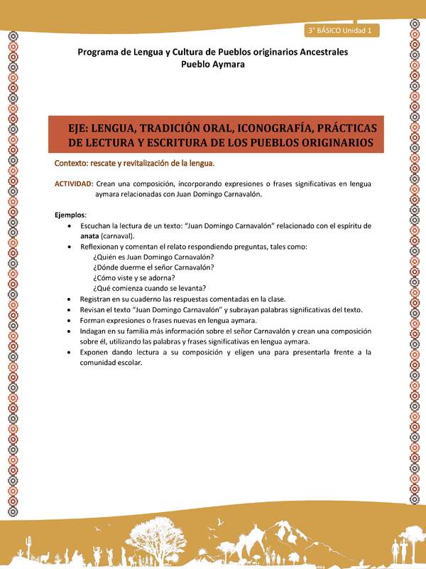 03-Actividad Sugerida LC03 U01-LR01-Crean  una  composici+¦n,  incorporando  expresiones  o  frases  significativas  en  lengua aymara relacionadas con Juan Domingo Carnaval+¦n 03-Actividad Sugerida LC03 U01-LR01-Crean  una  composici+¦n,  incorporando  expresiones  o  frases  significativas  en  lengua aymara relacionadas con Juan Domingo Carnaval+¦n