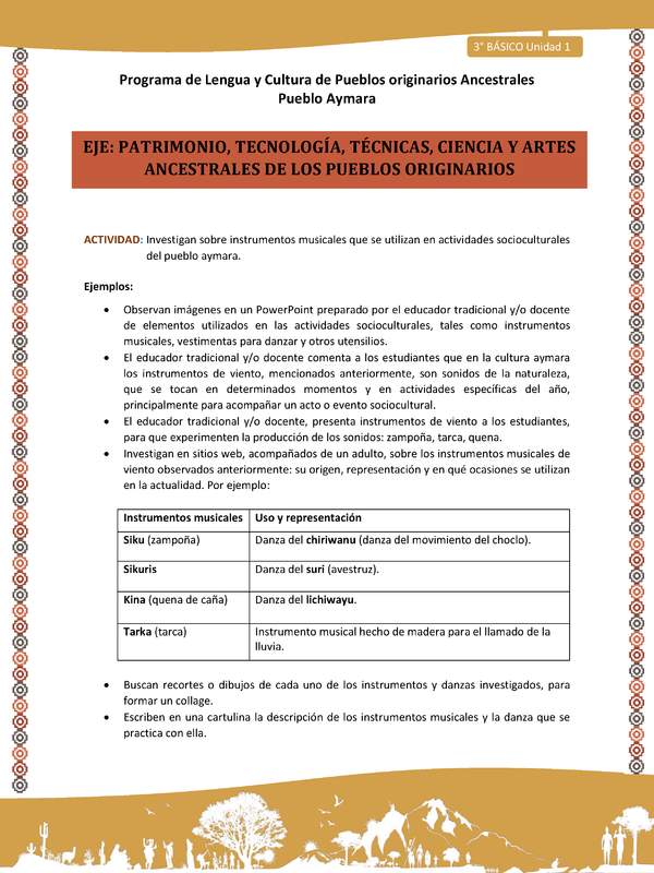11-Actividad Sugerida LC03 U01-OA16-Investigan sobre instrumentos musicales que se utilizan en actividades socioculturales del pueblo aymara. 11-Actividad Sugerida LC03 U01-OA16-Investigan sobre instrumentos musicales que se utilizan en actividades socioculturales del pueblo aymara.