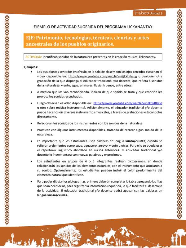 Identifican sonidos de la naturaleza presentes en la creación musical lickanantay Identifican sonidos de la naturaleza presentes en la creación musical lickanantay