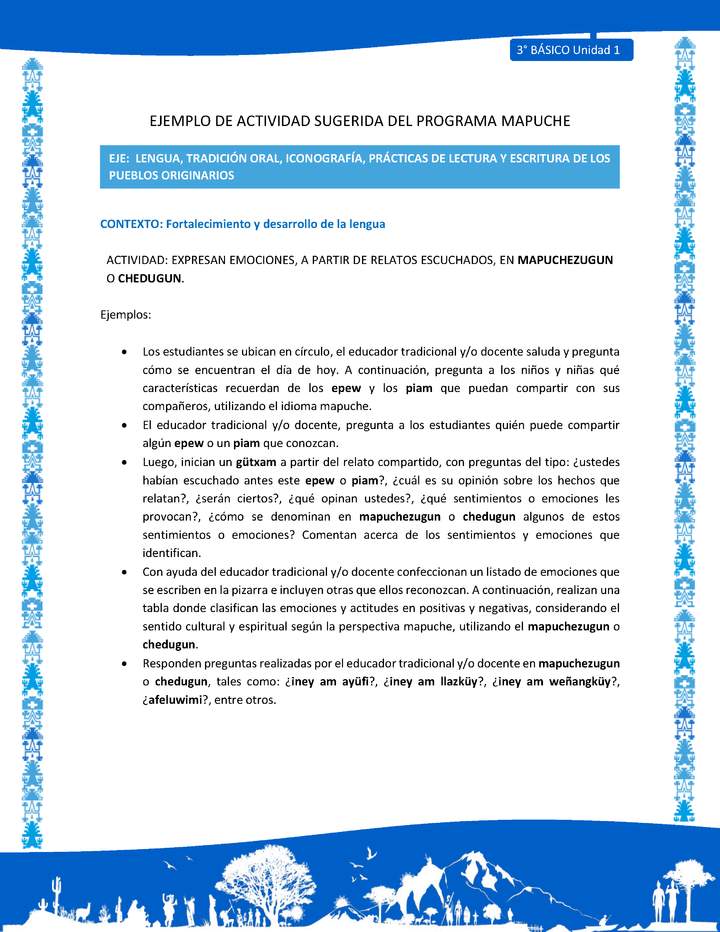Expresan emociones, a partir de relatos escuchados, en mapuchezugun o chedugun mapuche Expresan emociones, a partir de relatos escuchados, en mapuchezugun o chedugun mapuche