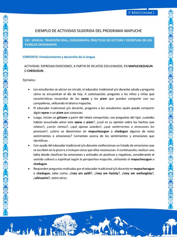 Expresan emociones, a partir de relatos escuchados, en mapuchezugun o chedugun mapuche Expresan emociones, a partir de relatos escuchados, en mapuchezugun o chedugun mapuche