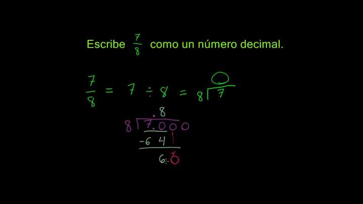 Convirtiendo fracciones a números decimales. Ejemplo