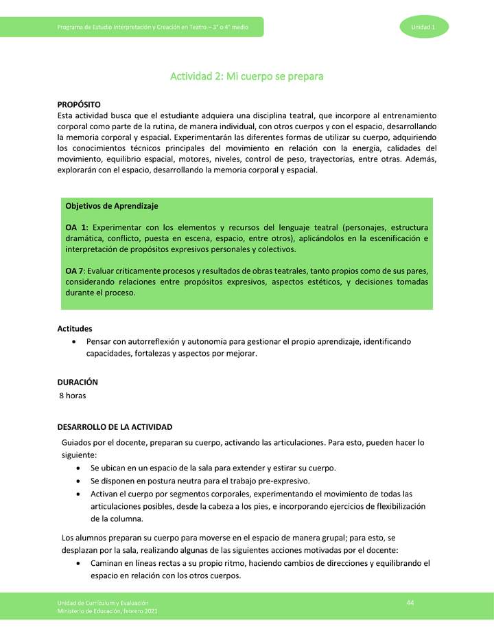 Actividad 2: Mi cuerpo se prepara