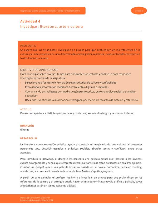 Actividad 4: Investigar: literatura, arte y cultura