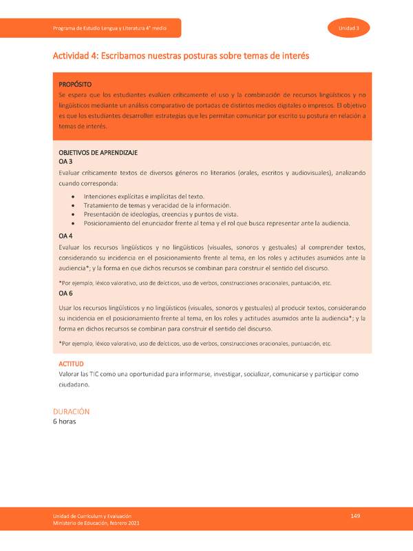 Actividad 4: Escribamos nuestras posturas sobre temas de interés