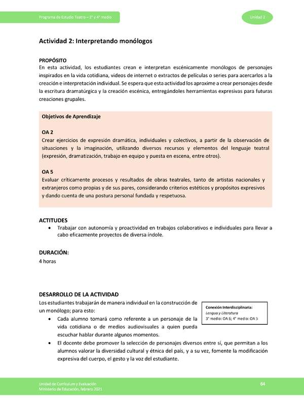 Actividad 2: Interpretando monólogos