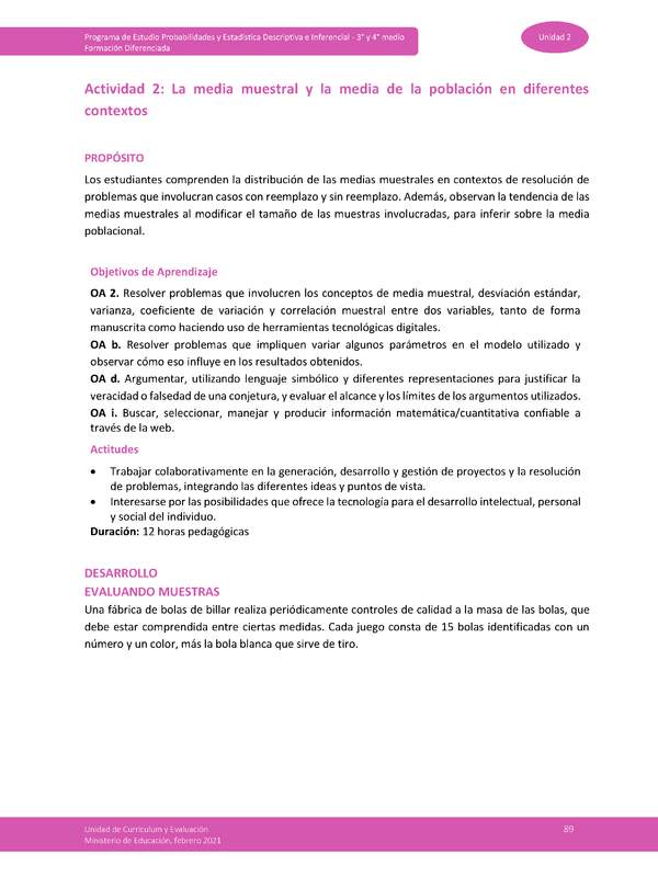 Actividad 2: La media muestral y la media de la población en diferentes contextos