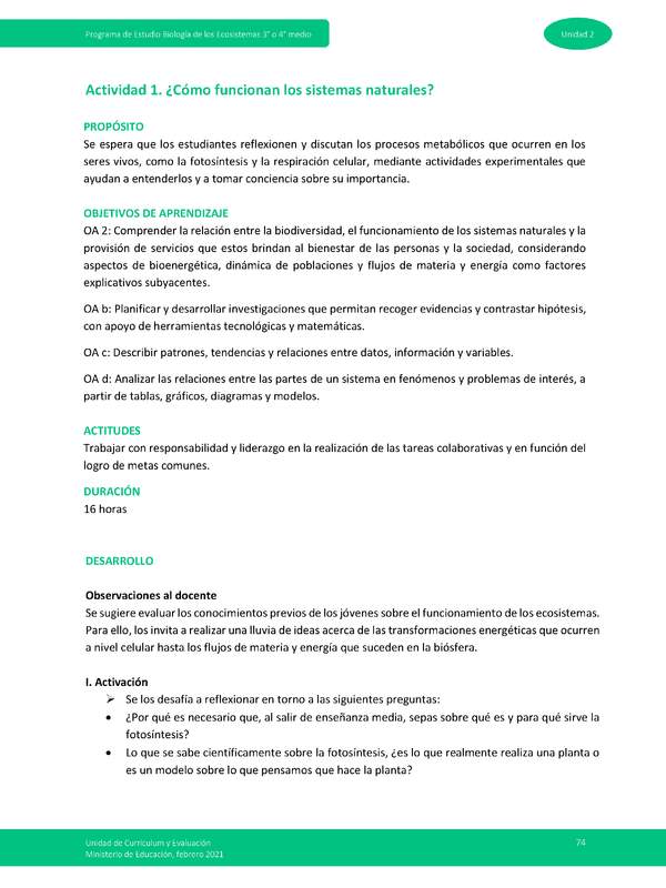 Actividad 1: ¿Cómo funcionan los sistemas naturales?