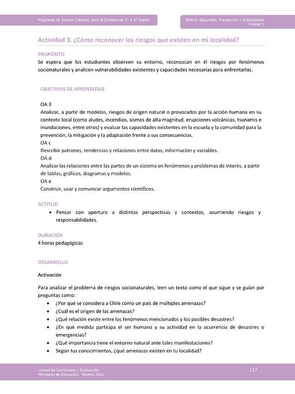 Actividad 3: ¿Cómo reconocer los riesgos que existen en mi localidad?