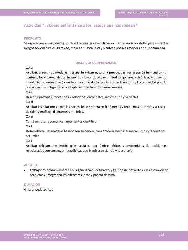 Actividad 4: ¿Cómo enfrentarse a los riesgos que nos rodean?