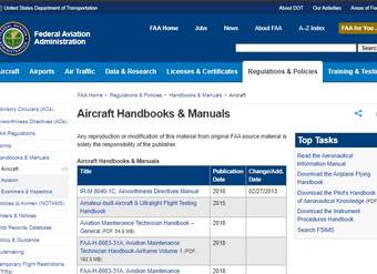 Federal Aviation Administration –FAA. Manuales técnicos aeronaves