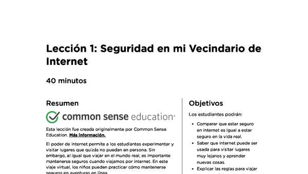 Lección 1: Seguridad en mi Vecindario de Internet