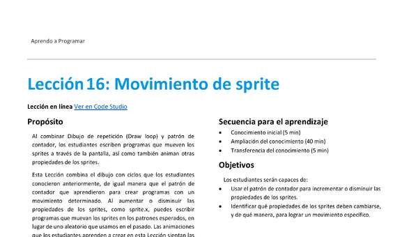 Unidad 1 - Lección 16: Movimiento de sprite