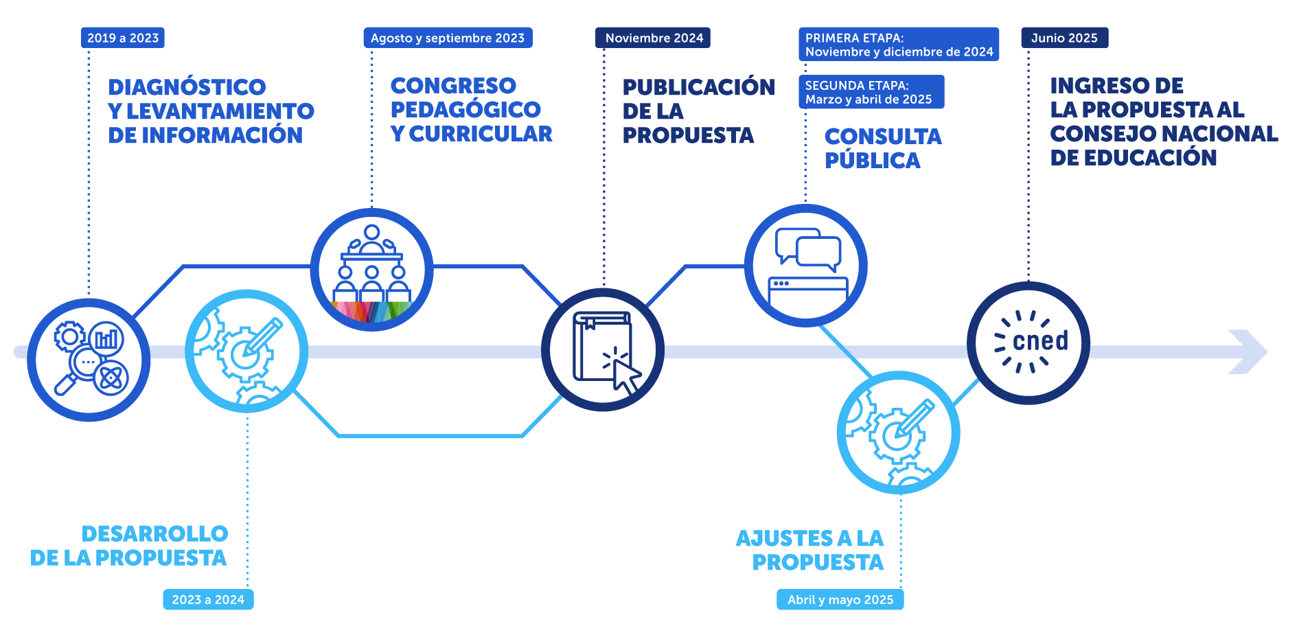 Infografía etapas proceso de Actualización Curricular